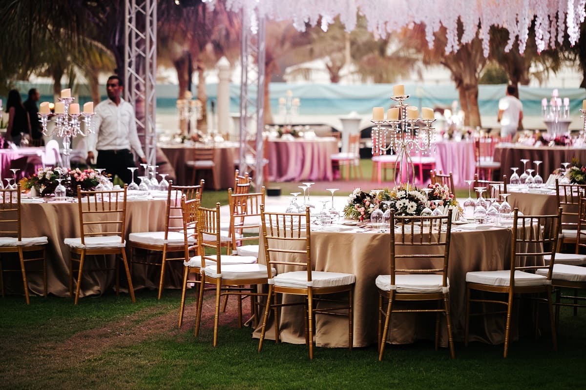 An evening celebration set out on the lawn at Nirvana