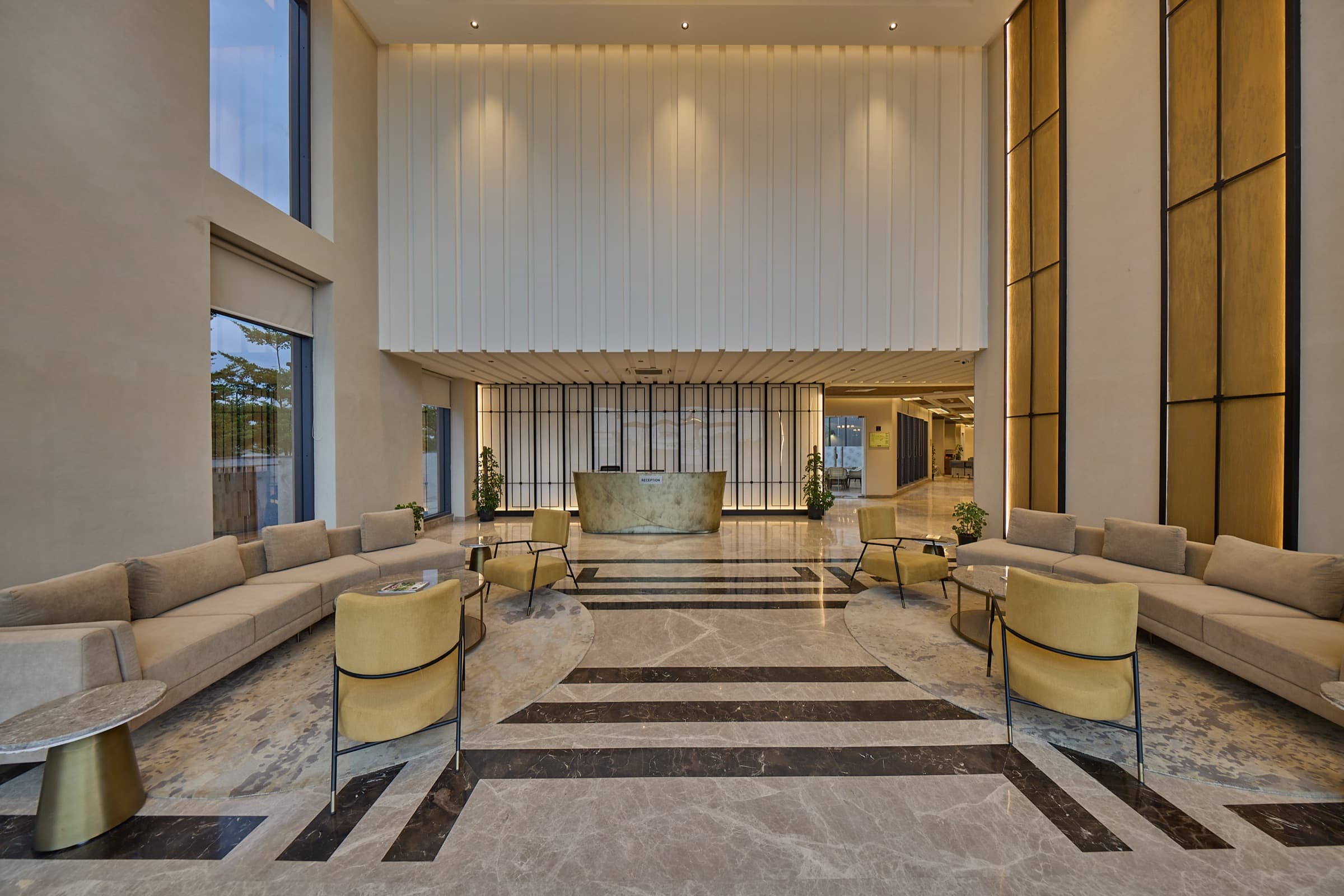 The double-height lobby at Orchards
