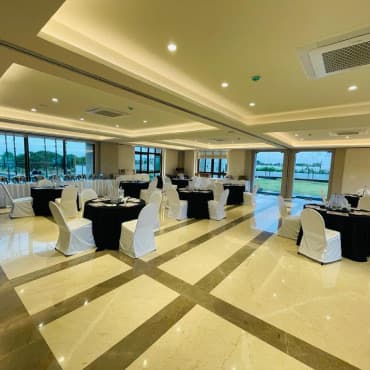 Banquet hall set for an event