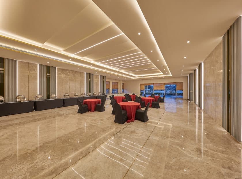The event hall at Riviera, laid for a function