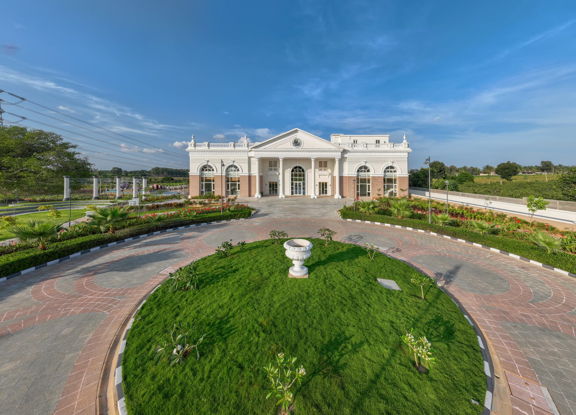 Drone view over Marigold's clubhouse and gardens