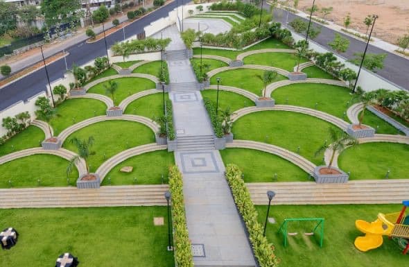Formal lawn and pathways at Marigold